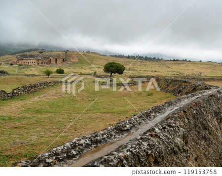 Archaeological ruins of an ancient Roman city Hierapolis in Turkey, Pamukkale 119153758