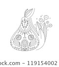 Vector coloring illustration with pear house and floral elements. 119154002