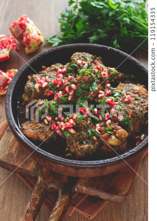 guruli, Georgian chicken, with walnuts, stewed in wine and spices, Gurian chicken, homemade, no people, guruli, Georgian chicken, with walnuts, stewed in wine and spices, Gurian chicken, homemade, no people, 119154335