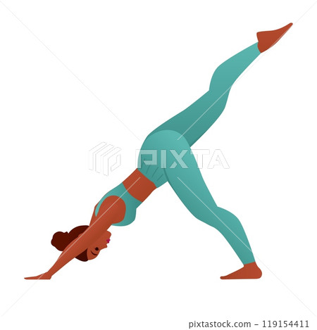 Yogini in Downward Facing Dog with Leg Lift Three-Legged Dog Pose Strength and Balance Yoga Vector Illustration Yogini in Downward Facing Dog with Leg Lift Three-Legged Dog Pose Strength and Balance Yoga Vector Illustration 119154411