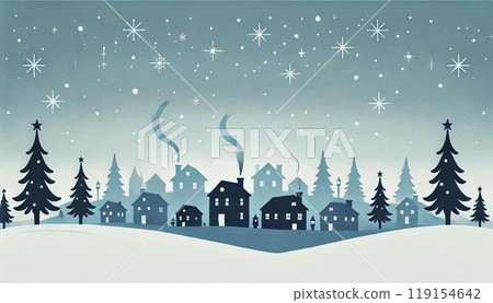 冬季場景插圖與簡單的樹和房子 冬季場景插圖與簡單的樹和房子 119154642