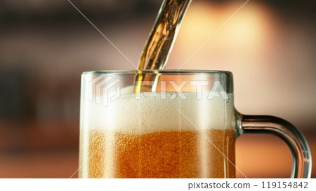 Close-up of Pouring Beer Drink, Super Macro shot. 119154842