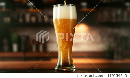 Pouring Beer Drink into a Long Glass. 119154843