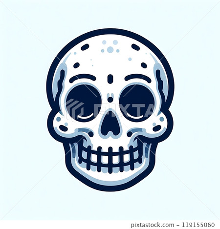 Flat-style illustration of a cartoon skull with a minimalist design. Perfect for Halloween, spooky themes, and playful designs. Simple and bold composition, ideal for seasonal content.  119155060