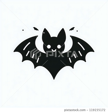 A flat-style illustration of a spooky Halloween bat with simple shapes. Perfect for Halloween decorations, spooky designs, and themed content. Clean and minimalist on a white background.  119155172