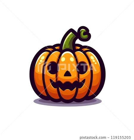 Cute flat-style illustration of a Halloween pumpkin with a friendly face. Perfect for Halloween decorations, fun and kid-friendly designs, and seasonal content. Playful and minimalist composition. 119155203