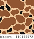 Giraffe animal seamless pattern with spot texture on skin. Abstract print design - dog or cow brown blotches on background for fibres and textile. Simple Vector endless leather backdrop. 119155572