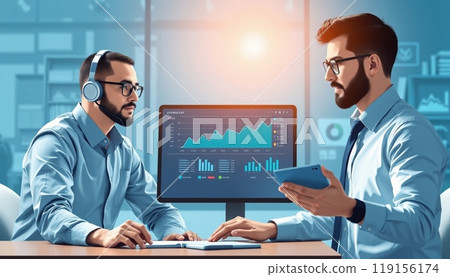 Business people working on monitor graph dashboard Technology and internet vector illustration 119156174