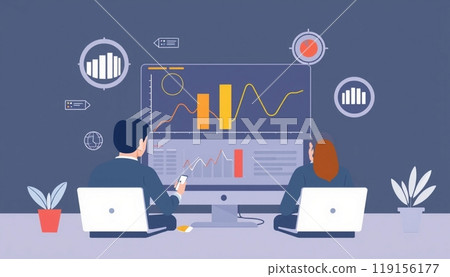 Business people working on monitor graph dashboard Technology and internet vector illustration 119156177
