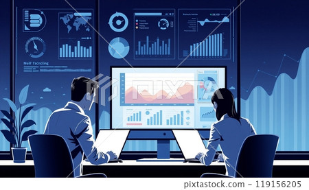 Business people working on monitor graph dashboard Technology and internet vector illustration Business people working on monitor graph dashboard Technology and internet vector illustration 119156205