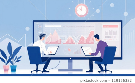 Business people working on monitor graph dashboard Technology and internet vector illustration Business people working on monitor graph dashboard Technology and internet vector illustration 119156382