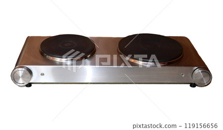 Two-burner electric stove for cooking - electrical appliance, color photo, isolate for design Two-burner electric stove for cooking - electrical appliance, color photo, isolate for design 119156656
