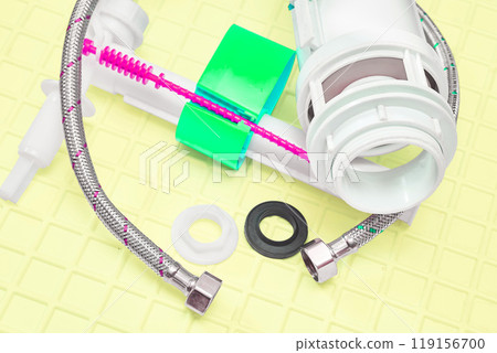 Plumbing. Flexible metal steel faucet hoses, flush mechanism, siphon fittings 119156700