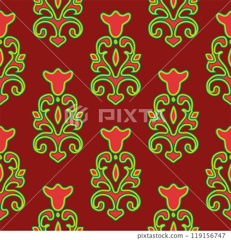 Floral pattern Tatar Native Ornamental border with tulips. Culture of the Tatar people, symbols of green and red Floral pattern Tatar Native Ornamental border with tulips. Culture of the Tatar people, symbols of green and red 119156747
