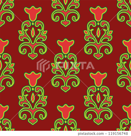 Floral pattern Tatar Native Ornamental border with tulips. Culture of the Tatar people, symbols of green and red Floral pattern Tatar Native Ornamental border with tulips. Culture of the Tatar people, symbols of green and red 119156748