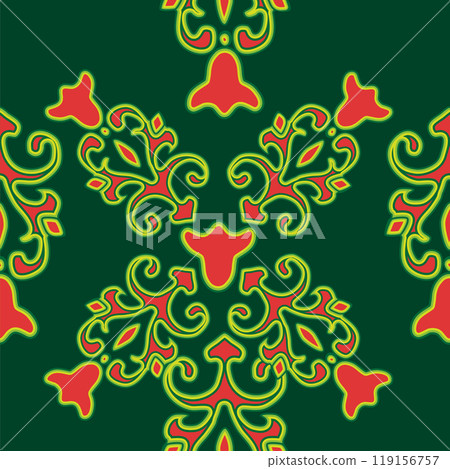 Floral pattern Tatar Native Ornamental border with tulips. Culture of the Tatar people, symbols of green and red 119156757