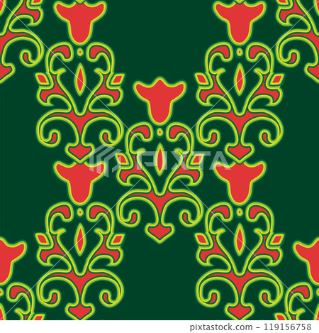 Floral pattern Tatar Native Ornamental border with tulips. Culture of the Tatar people, symbols of green and red 119156758