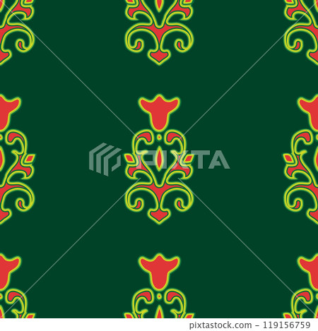 Floral pattern Tatar Native Ornamental border with tulips. Culture of the Tatar people, symbols of green and red 119156759