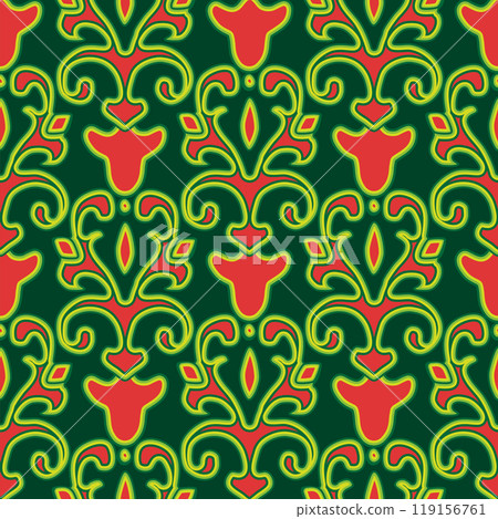 Floral pattern Tatar Native Ornamental border with tulips. Culture of the Tatar people, symbols of green and red 119156761