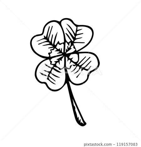 A leaf of clover hand-drawn in black ink on a white background 119157083