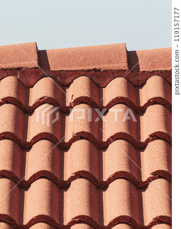 Red tiles roof texture architecture background, 119157177
