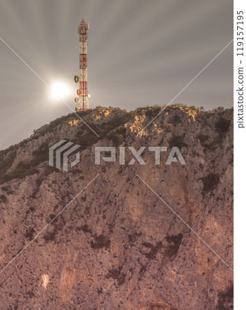 Cell tower, broadcasting mast on big mountain 119157195