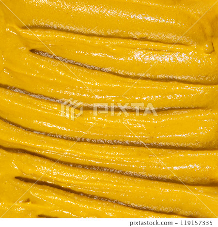 Macro Texture Mustard Sauce, Natural Traditional Spicy Mustard Sauce. 119157335