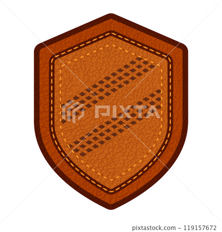 Leather label with grungy texture and seam. Brown lag element or sign, isolated for cloth design 119157672