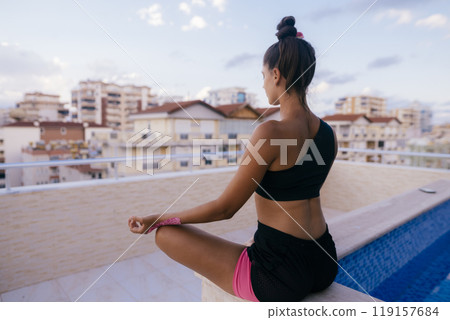 Serenity at Sunset Embracing Mindfulness and Finding Relaxation by the Poolside Evenings 119157684