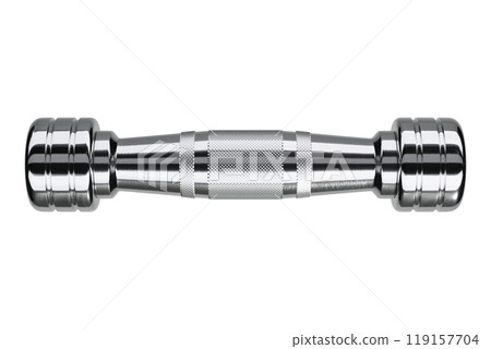 Blank Round Dumbbell, chrome weightlifting gym equipment side view Blank Round Dumbbell, chrome weightlifting gym equipment side view 119157704