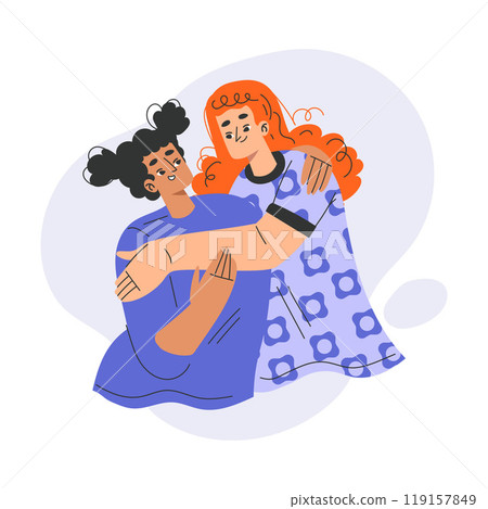 Woman Hugging Feeling Positive Emotion Vector Illustration 119157849
