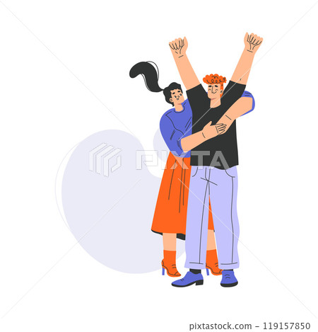 Man and Woman Hugging Feeling Positive Emotion Vector Illustration 119157850