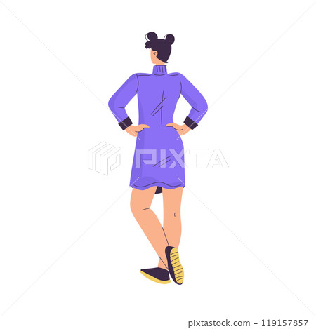 Woman Character Standing from Behind Back View Vector Illustration 119157857