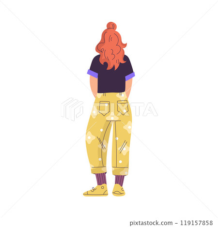 Woman Character Standing from Behind Back View Vector Illustration 119157858