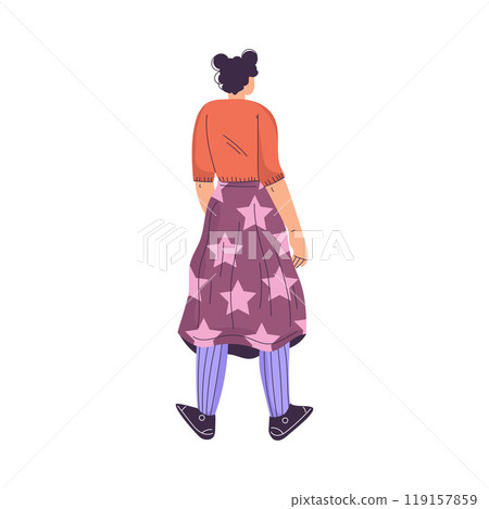 Woman Character Standing from Behind Back View Vector Illustration 119157859