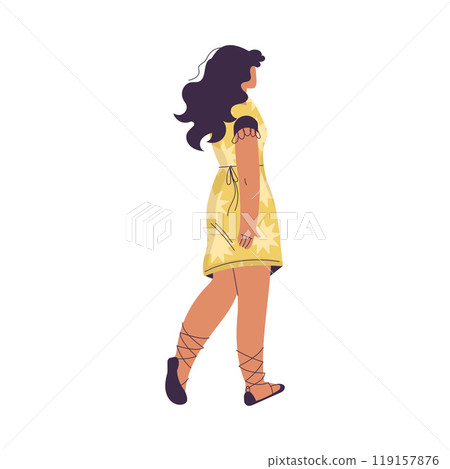 Woman Character Standing from Behind Back View Vector Illustration 119157876