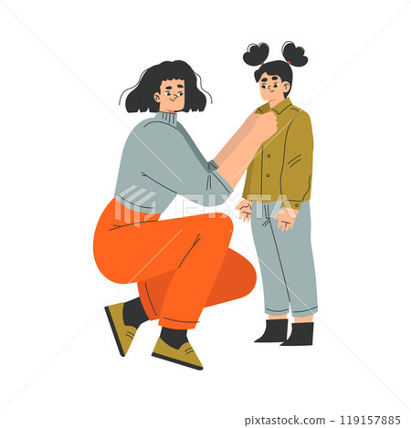 Woman Character Dress Up Her Daughter Put On Clothes Vector Illustration Woman Character Dress Up Her Daughter Put On Clothes Vector Illustration 119157885