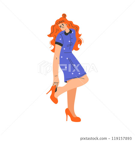Woman Character Dress Up Put On Heeled Shoes Vector Illustration 119157893