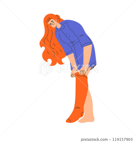 Woman Character Dress Up Put On Stocking Clothes Vector Illustration 119157903