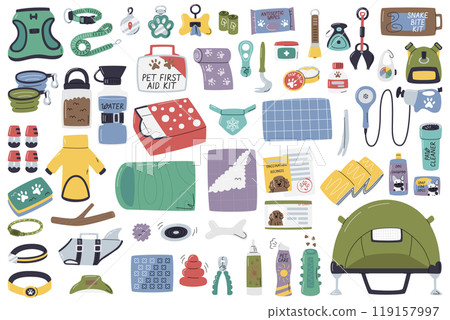Pet portable gear cute design element set isolated 119157997
