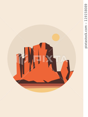 Death Valley National Park illustration. Rocky Desert landscape, american valley 2d badge art 119158089