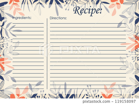 Flourish cartoon recipe card template illustration. Cute retro kitchen recipe card 119158097