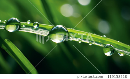 macro photo a drop of dew flows down a lush stalk of grass 119158318