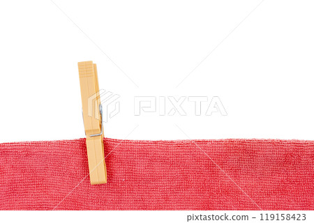 a towel hanging with a clothespin on a transparent background a towel hanging with a clothespin on a transparent background 119158423