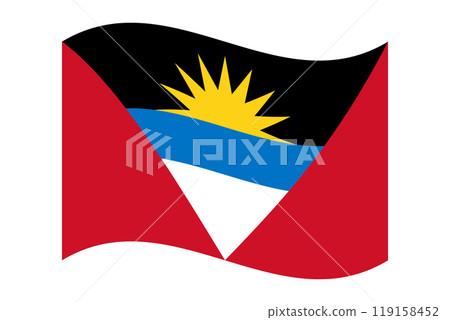 Wavy flag of Antigua and Barbuda, isolated on a transparent background. Vector illustration 119158452