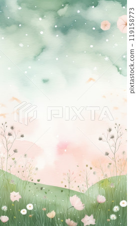 Whimsical Hand Drawn Illustration of a Magical Green Meadow with Stars and Clouds Generative AI Whimsical Hand Drawn Illustration of a Magical Green Meadow with Stars and Clouds Generative AI 119158773