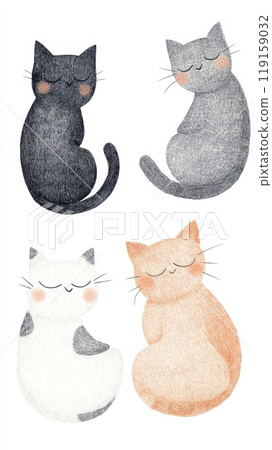 Whimsical Hand Drawn Illustration of Cats in Various Positions Generative AI 119159032