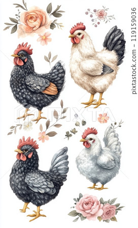 Whimsical Chicken Illustration with Flower Headband, Lazy Chicken Sleeping Generative AI 119159036