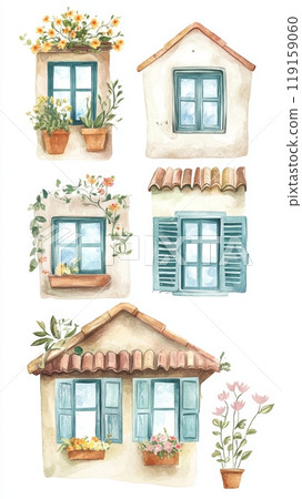 Whimsical Floral Windows Illustration for Home Decor or Gift Design Generative AI 119159060