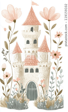 Whimsical Forest Castle Illustration for Boho Decor Generative AI 119159102